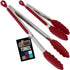 GORILLA GRIP Stainless Steel Heat Resistant Kitchen Tongs for Cooking, 9 + 12 Inch, Set of 2 BBQ Tong, Non Scratch Silicone Tip for Pan, Strong Gr...