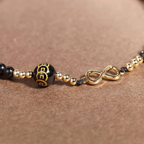 Black Agate Stone Infinity Charm Beaded Anklet Bracelet for Women Bring Good Luck Wealth Prosperity Healing Crystal Balance Yoga Meditation...