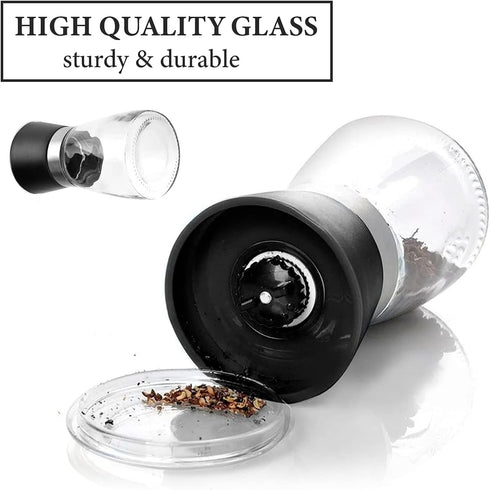 Manual Refillable Pepper Grinder - 6 Oz Refillable Glass Grinders for Pepper, Salt, and Other Spices, Adjustable Rotor with 5 Settings, Scratch-Re...