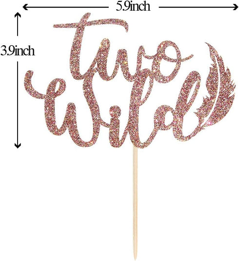 WeBenison Rose Gold Glitter Two Wild Cake Topper for Baby Shower, Kids 2nd Birthday Boy or Girl Birtyday Party Decorations...