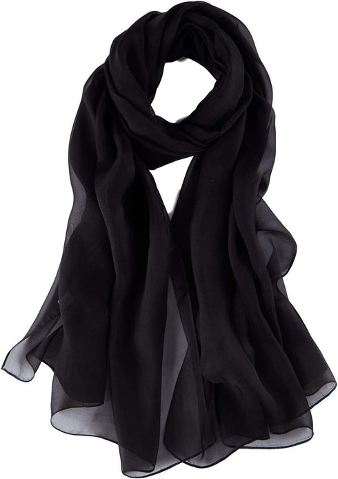 JWSilk Long Silk Chiffon Scarf Solid Color...