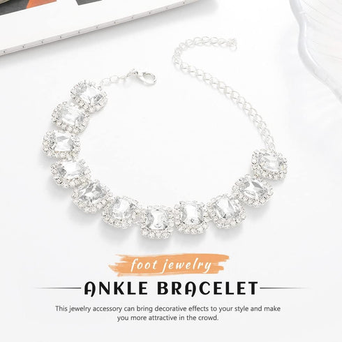 Crystal Anklets Silver Anklet Bracelets Sparkly Foot Chain Adjustable Foot Jewelry for Women...