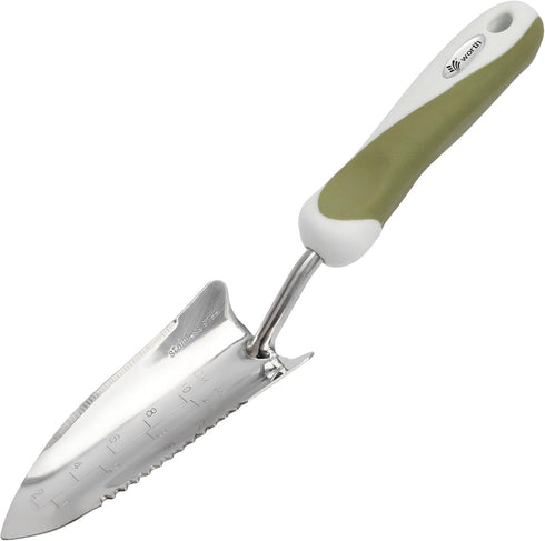 Worth Garden Serrated Transplanter - Planting Trowel Garden Tool, Stainless Steel Serrated Hand Shovel for Digging and Precise Bulb Planting - T50...