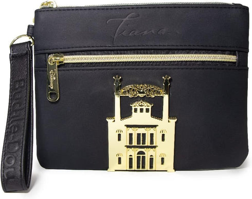 Buckle Down Disney Wallet, Double Pocket Wristlet, Script Debossed, Castle Emblem Rose Gold, Black, Vegan Leather, The Princess & The Frog Tiana...