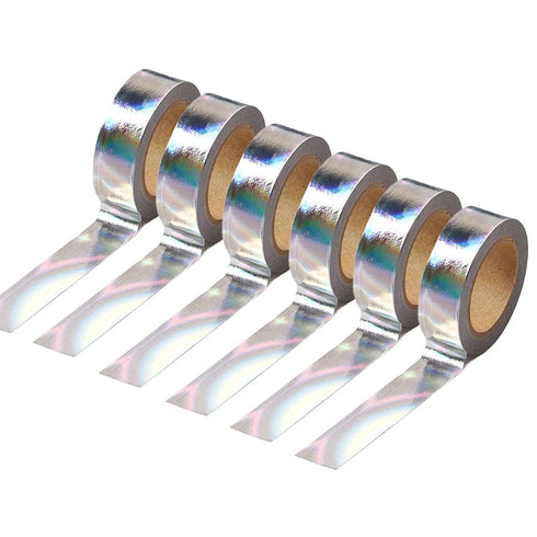 6pcs Silver Holographic Foil Washi Tape Set Metallic Paper Masking Tape for DIY Art Project Craft Gift Wrapping Tapes (6pcs Silver Holographic)...
