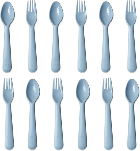 12 Pcs Plastic Toddler Utensils Set 6 Kids Forks and 6 Kids Spoons BPA Free/Dishwasher Safe Toddler Silverware Brightly Colored Kid Plastic Cutler...