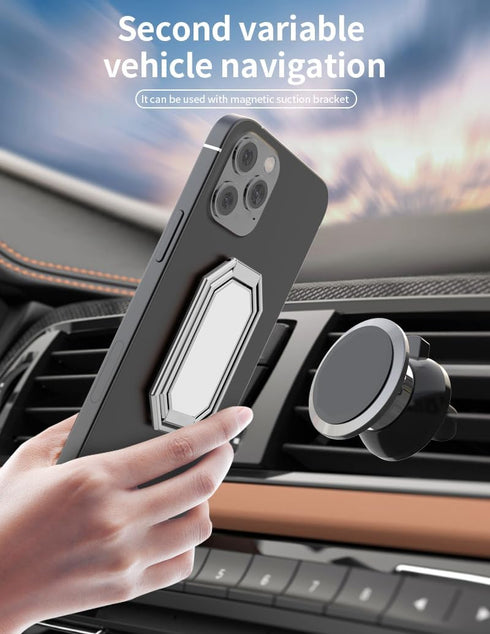 Phone Ring Holder Finger Kickstand Foldable Cell Phone Stand Upgraded 360°Rotation Metal Ring Grip Holder for Magnetic Car Mount Compatible with i...