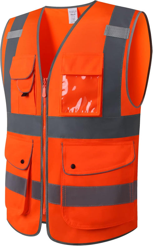 9 Pockets Safety Vest Class 2 High Visibility Reflective Vest for Women Men Security Wear Meets ANSI/ISEA Standards(KZC-Orange, 2XL)...