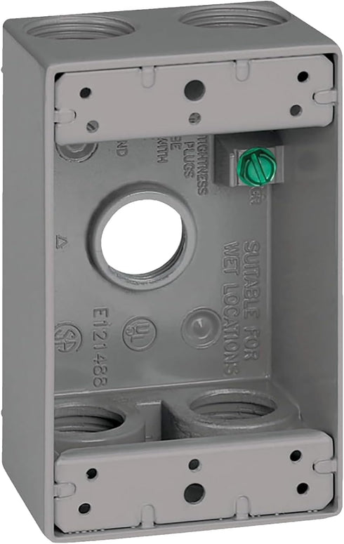 SIGMA ENGINEERED SOLUTIONS 14253-5 Metal Electrical Outlet Box, Weatherproof, Easy Mount Plug and Receptacle Protector, Gray, (5) 3/4-Inch Holes, ...