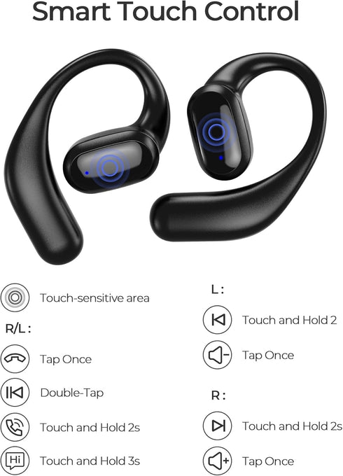 Open Ear Headphones, Bluetooth 5.3 Wireless Earbuds with Earhooks, 75 Hours Playtime, Fast Charging, Sweat Resistant, Digital Display Charging Cas...