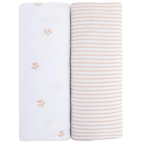 Ely’s & Co. Bassinet Sheets, Baby Girl Fitted Bassinet Mattress Sheet Set - 2 Pack, 100% Jersey Knit Cotton, fits Oval, Hourglass and Rectangle Ba...