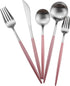 Gugrida Luxury Flatware, Royal 5 Piece Matte Pink Handle 18/10 Stainless Steel Tableware Sets for 1 Including Forks Spoons Knives, Camping Silverw...