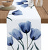 Floral Table Runner-Blue Tulip Cotton Linen-Long 72 inche Dresser Scarves,Flower Rustic Tablerunner for Kitchen Coffee/Dining Table Bedroom Home L...