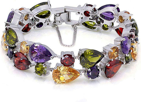 Silver Bangle Bracelets For Women Classic Fashion Bracelet with Gemstone Garnet White Topaz Amethyst Citrine Peridot Pink Topza 8 Inches...