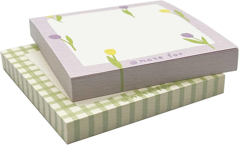 Sticky Notes 200 Sheets 3 x 3 Inch 2 Memo Pad, 2 Patterns Self-Stick Pastel Pads, Tulip and Green Plaid Aesthetic Adhesive Notepads, Easy to Post ...