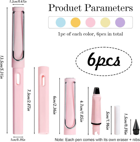 6 PCS Eternal Inkless Pencil with Eraser Erasable Everlasting Pencils Replaceable Nib Colorful Forever Infinity Pencil Portable Magic Pencils for ...