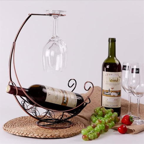 Homya Tabletop Metal Wine Bottle Rack Elevated Vertical Countertop Wine Glass Display Organizer, Dining Table Offers Wine Glasses as Gifts, Holds ...