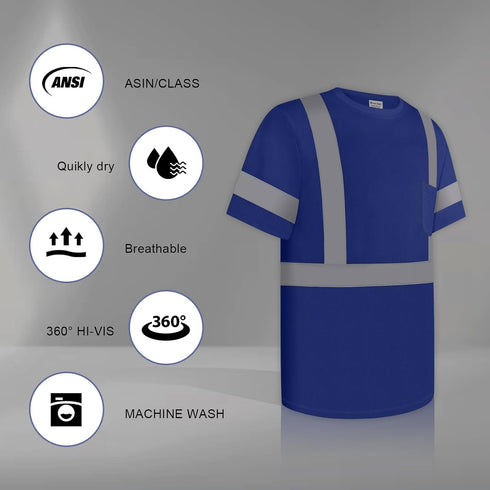 Hi Vis Shirts for Men Class 3 High Visibility Shirts with Short Sleeves, Reflective Safety Shirts for Men Women, ConstrUCRtion Shirts, Durable & B...