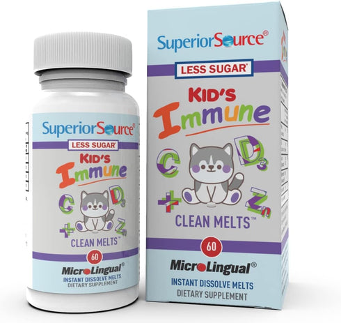 Superior Source Kid’s Immune, Clean Melts, Quick Dissolve MicroLingual Tablets, 60 Ct, Alternative to Gummies, Zinc (2 mg), Vitamin C (30 mg), D3 ...