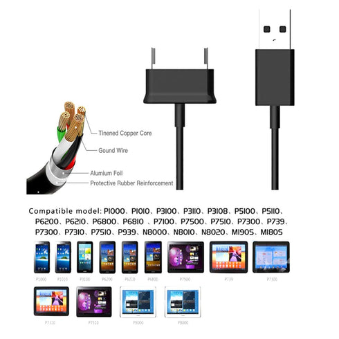 Charging Sync Data Charger Cable Cord-30-Pin Compatible for Samsung Galaxy tab 2 10.1 8.9 7.7 7.0 Plus inch Tablet (Black)...