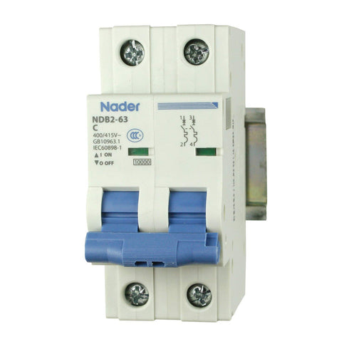 ASI AC Miniature Circuit Breaker - 2 Pole DIN Rail Mount 1 Amp 480 Volt Unit with Shock-Proof Terminations, Trip Curve C, L1, L2 and Neutral Singl...
