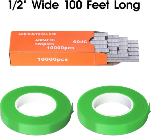 20 Rolls Green Plant Ribbon Binding Tape for Plant Tying Machine, PVC Tape Plant Ribbon Tape, Garden Tape Roll Plant Tape with 10000pcs Staples...