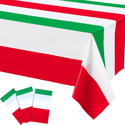3 Pieces Italian Flag Rectangular Tablecloth Decorations Plastic Red White and Green Italian Flag Design Table Cover for Party Family Gathering Ki...