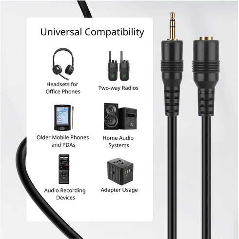 TNP 2.5mm Extension Cable (3 Feet) - Male to Female Adapter Extender Stereo Audio Sub Mini Subminiature Jack Adapter Wire Cord Plug Connector for ...