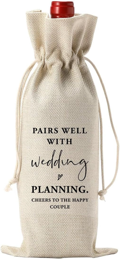 Engagement Gift for Couples Wine Bag, Engagement Wedding Party Decoration, Wedding Wine Gift Bag, Pairs Well With Planning A Wedding Wine Bag, Eng...
