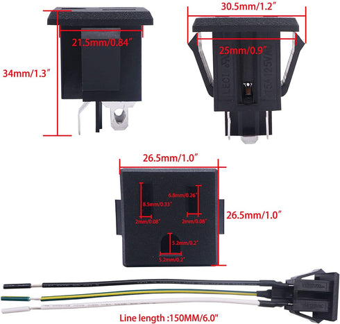 weideer 3Pcs 3 Pins US Power Socket Plug Panel 15A 125V AC Panel Mount Outlet Industrial Plug Female Connectors Adapter With 18AWG Connection line...