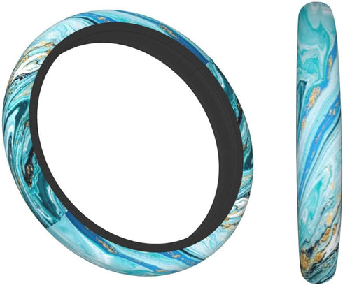 Blue Steering Wheel Cover,Blue Marbling Print 14.5 Steering Wheel Cover Protector Non Slip Durable Universal Automotive Accessories Car Decoration...