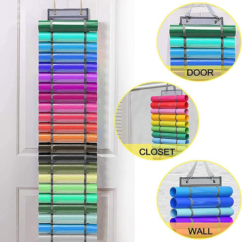 Chemlliy Vinyl Roll Holder 12 Compartments Vinyl Storage Organizer Hanging Vinyl Storage Rack Craft Vinyl Roll Organizer Wall Mount...