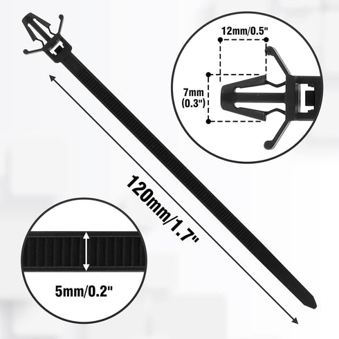 50 Pcs Black Nylon Push Mount Cable Zip Tie,120mm / 4.7Inch Arrow Push Mount Cable Ties, Multi-Purpose Self-locking Wire Wrap Strap...