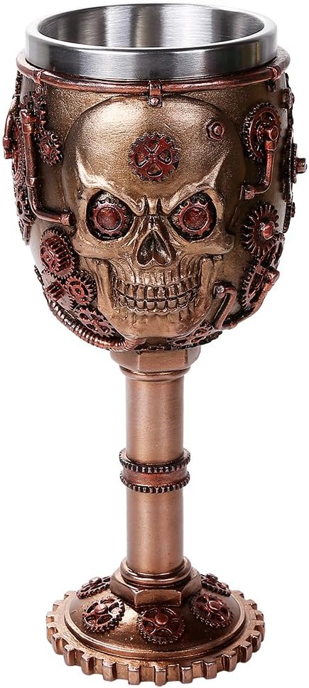 Pacific Giftware Steampunk Gear Head Skull Goblet Wine Chalice 7oz Wine Cup...