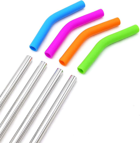 Big Drinking Straws Reusable 12" Extra Long 8mm Extra Wide Food-Grade 18/8 Stainless Steel Silicone Elbows Tips for Smoothie Milkshake Cocktail Ju...
