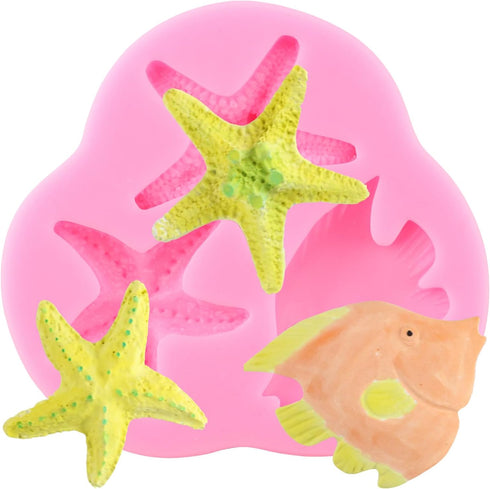 Marine Theme Silicone Mold Starfish Fondant Molds Fish Candy Mold For Cake Decoration Cupcake Topper Chocolate Polymer Clay Gum Paste...