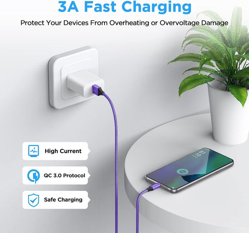 etguuds Purple USB C Cable 3.3ft Fast Charging, 2-Pack Type C Cable Braided USB to USB C Cable Compatible with Samsung Galaxy S23 S22 S21 S20 S10 ...