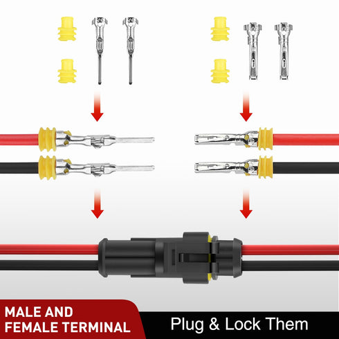 Nilight 200PCS 2 Pin Electrical Connector ?Plug Male Female Terminal Wire Connector Waterproof Connectors 2 Way Automotive Connect Set for Car Tru...