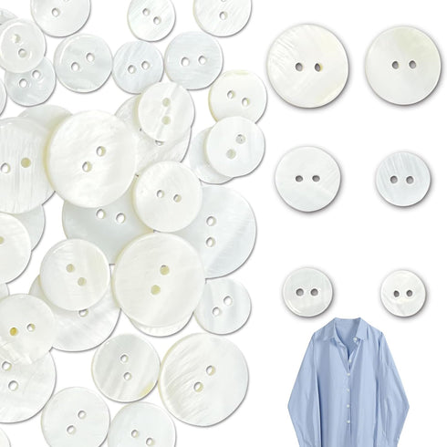 60 PACK Pearl Natural Shell Buttons,6 Sizes 2 Holes Mother of Pearl Sewing Buttons, 10mm/11.5mm/12.5mm/15mm/18mm/20mm Buttons for Sewing DIY Craft...