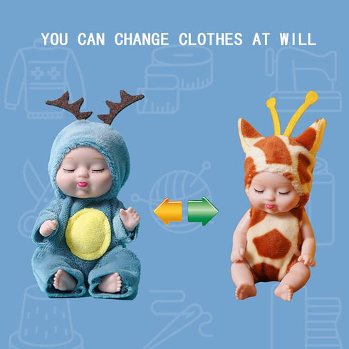 6 Pcs 4 Inch Mini Reborn Baby Dolls Toy Set Realistic Baby Doll with Cute Animal Clothes Gifts for Girls Boys Birthday Christmas...