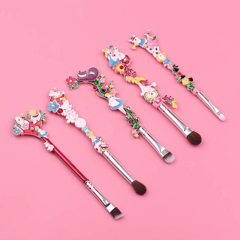 Alice in Wonderland Makeup Brush Set,5pcs Cute Alice Flower Makeup Brushes with Premium Synthetic Fiber and Metal Handle for Blush, Foundation, an...