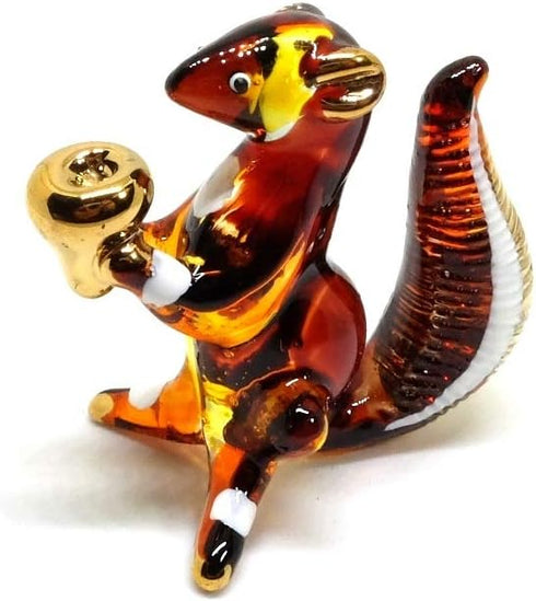 Handmade Mini 2" Cute Squirrel with Walnut Figures Blown Glass Art, Collectible Figurine Gift Ideas, Miniature Wild Animals, Tiny Ornament Cool St...