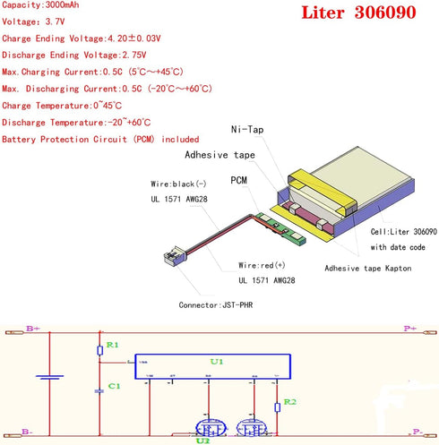 Liter 3.7V 3000mAh 306090 Lipo Battery Rechargeable Lithium Polymer ion Battery Pack with JST 2.0mm Connector...