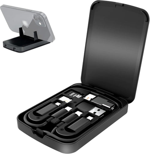 Multi-Functional Compact Cable Card with 22" USB-C Cable & USB-A/Micro-USB/Light/OTG USB Adapter Kit Cable Convertor Storage Box for Traveling Pho...