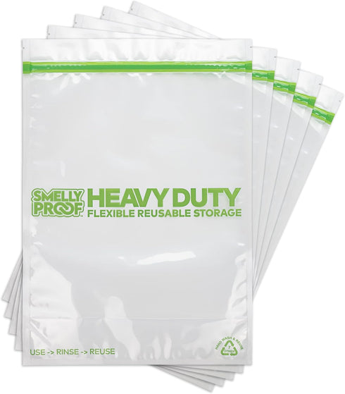 Smelly Proof HEAVY DUTY Reusable STAND-UP Ziplock Bags for Food Storage, USA Made, NO PEVA & BPA FREE, Reusable Freezer Bags, Dishwasher-Safe, Tri...