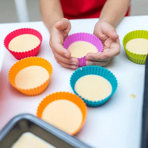 Silicone Baking Cups Round 12 Pack 2.75 inches Cups, Reusable Muffin Liners BPA Free, Non-stick Cake Cup Mold Set Multicolor by Mikim...