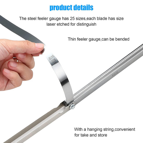 Stainless Steel Feeler Gauge Measuring Tool Dual Marked Metric and Imperial Measuring (0.038-1.02 mm,25 Blades)...