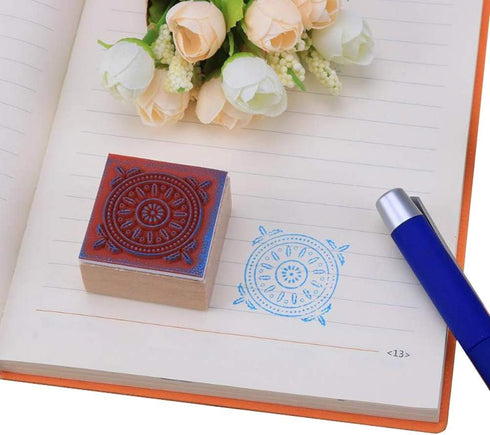 12 Pcs Wooden Stamps Floral Pattern Rubber Stamp Circles and Squares Decorative Rubber Wooden Stamps for DIY Craft Card and Scrapbooking...