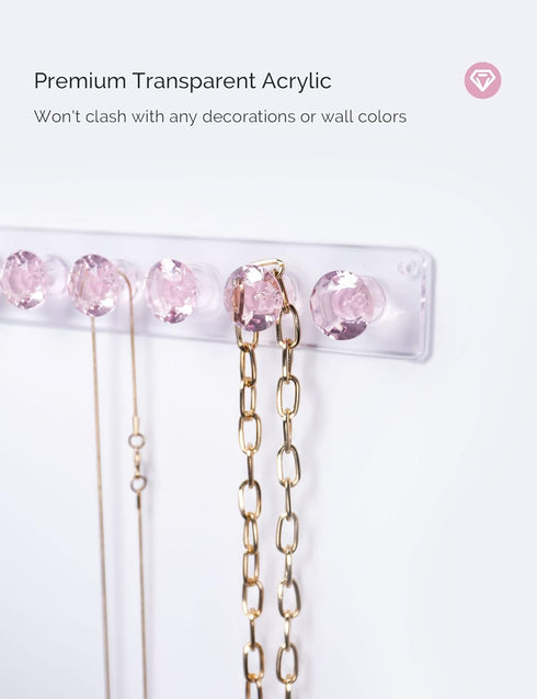 Acrylic Necklaces Holder Wall Mounted Necklace Hangers Hanging Jewelry Organizer with 12 Hooks, Clear Jewelry Hangers for Necklace Organizer for G...