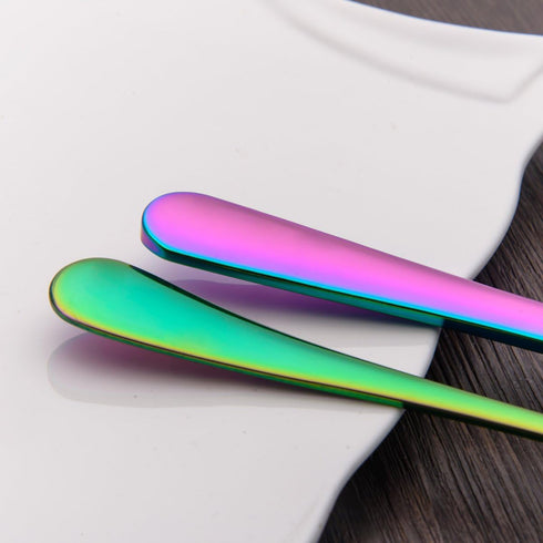 Berglander Rainbow Soup Spoons of 4, 7.5" Stainless Steel Titanium Plating, Multicolor Round, Easy To Clean, Dishwasher Safe...